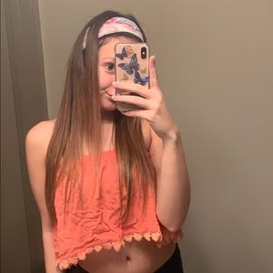 coral tube top with lace detailing